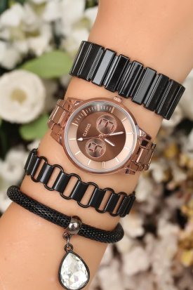 Metal Kordonlu Bayan Clariss Saat Bileklik Kombini