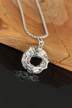 Metal Tasarım Silver Renk Zincirli Erkek Kolye