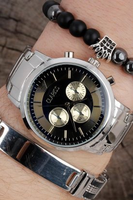 Clariss Gri Metal Tasarım Erkek Saat Kombini