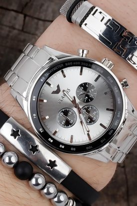 Clariss Gri Metal Tasarım Erkek Saat Kombini