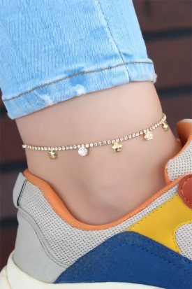 Zirkon Taşlı Gold Halhal