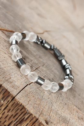 Füme Hematit Kuvars Doğal Taş Erkek Bileklik