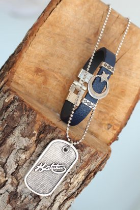 Atatürk İmzalı Metal Kolye ve Ay Yıldız Deri Bileklik Kombini