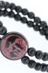 Bordo Renk Metal Üzerine Siyah Atatürk Portreli Çift Sıra Doğal Taş Erkek Bileklik