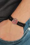 Bordo Renk Metal Atatürk Portresi Tasarımlı Siyah Renk Mat Oniks Doğal Taş Erkek Bileklik
