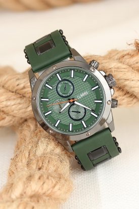 Yeşil Silikon Kordonlu Füme Renk Spor Metal Kasa Clariss Erkek Kol Saati