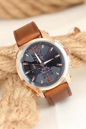 Kahverengi Deri Kordonlu Rose Spor Metal Kasa Clariss Erkek Kol Saati