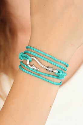 Turkuaz Gümüş Metal Kancalı Bayan Çoklu Bileklik