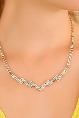 Zirkon Parlak Taşlı Tasarım Bayan Kolye