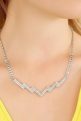 Zirkon Parlak Taşlı Tasarım Bayan Kolye