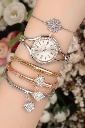 Metal Kordonlu Clariss Marka Bayan Kombin Saat