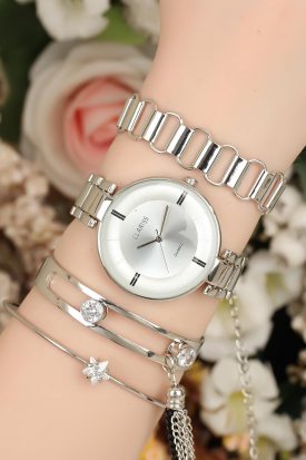 Metal Kordonlu Clariss Marka Bayan Saat Kombini