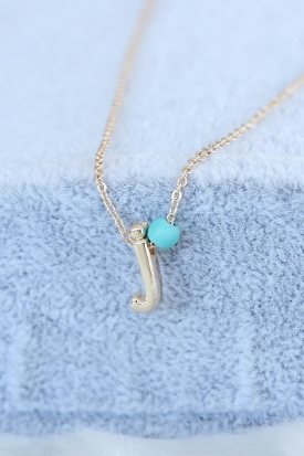 Gold Renk Boncuklu Bayan J Harfli Kolye