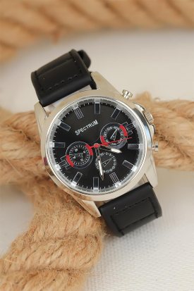 Siyah Deri Kordonlu Silver Spor Metal Kasa Erkek Kol Saati