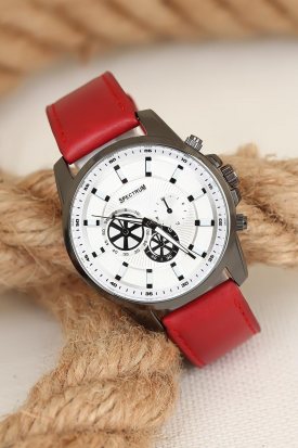 Bordo Renk Deri Kordonlu Füme Metal Spor Kasa Erkek Kol Saati