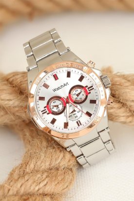 Rose Spor Kasa Silver Renk Metal Kordonlu Erkek Saat