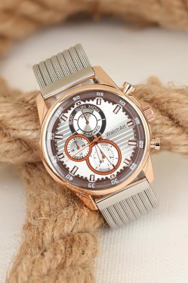 Silver Hasır Metal Kordonlu Rose Renk Spor Metal Kasa Erkek Kol Saati