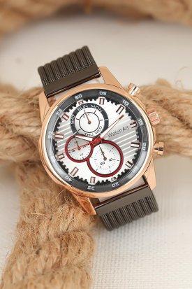 Füme Hasır Metal Kordonlu Rose Spor Metal Kasa Erkek Kol Saati