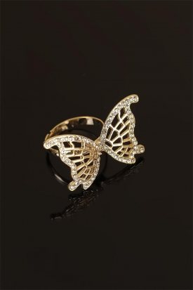 Zirkon Taşlı Gold Renk Metal Kelebek Bayan Yüzük