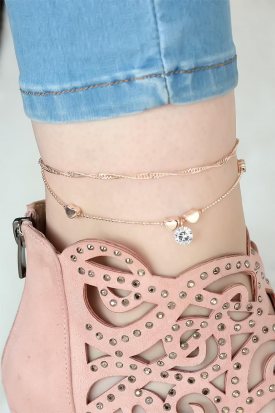 Rose Renk Zirkon Taşlı Kalpli Hal Hal