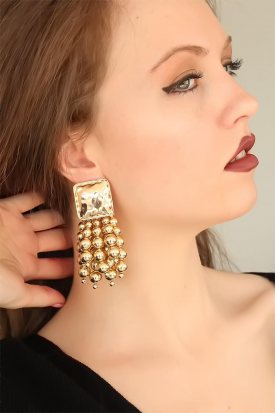 Metal Toplu Gold Bayan Kare Küpe