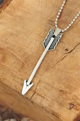 Gümüş Renk Metal Ok Tasarım Top Zincirli Erkek Kolye