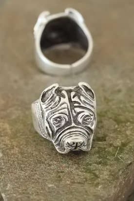 Eskitme Gümüş Renk Metal Pitbull Tasarım Ayarlamalı Erkek Yüzük