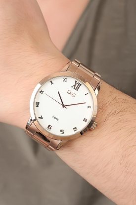 Q&Q Marka  2 Yıl  Garantili Rose Renkli Metal Kordonlu Metal Spor Kasa Erkek Kol Saati