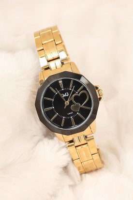 Q&Q Marka Gold Kaplama Metal Kordonlu Kalpli Kasa 2 Yıl Garantili Bayan Kol Saati