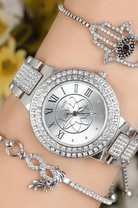 Clariss Zirkon Taşlı Metal Kasa Bayan Saat Kombini