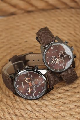 Kahverengi Kot Kordonlu Füme Metal Spor Kasa Sevgili Saatleri