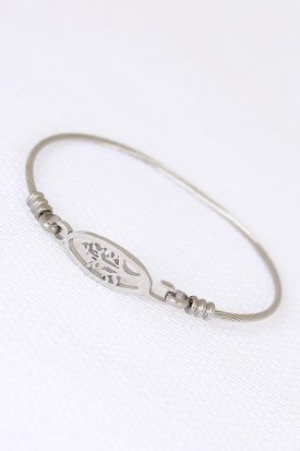 Silver Çelik Ağaç Figürlü Erkek Kelepçe Bileklik