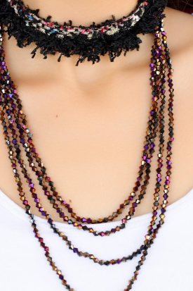 Oya İşlemeli ve Taşlı Bayan Kolye