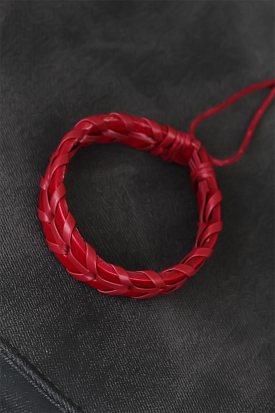Kırmızı Renk Örgü Deri Erkek Bileklik