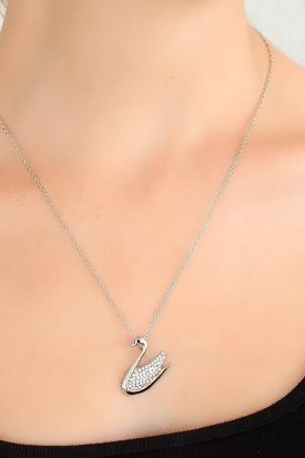 Kuğu Figür Üzeri Zirkon Taşlı Bayan Kolye