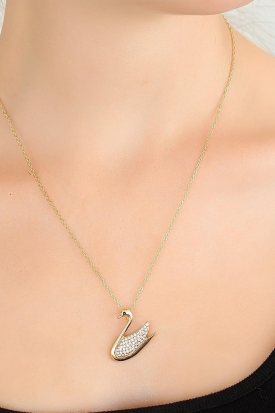 Kuğu Figür Üzeri Zirkon Taşlı Bayan Kolye