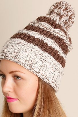 Kahverengi Desen Örgü Bayan Bere