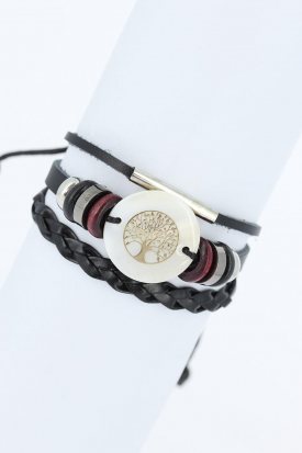 Metal Aksesuarlı Siyah Renk Deri Bileklik