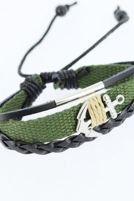 Metal Aksesuarlı Yeşil Renk Deri Bileklik