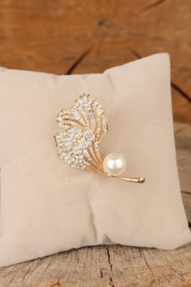 Zirkon Taşlı İncili Broş