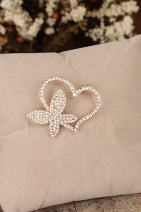 Zirkon Taşlı Kalp Figürlü Broş