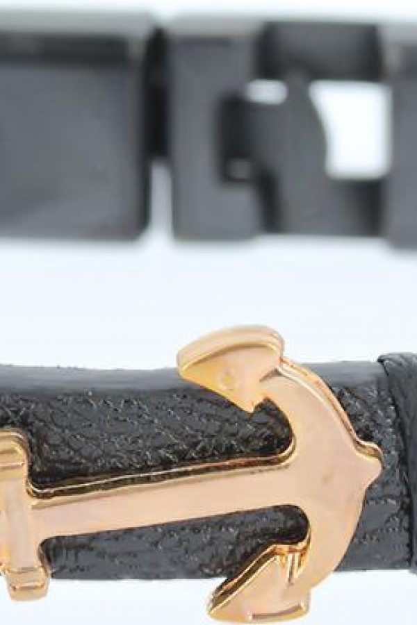 Rose Metal Kaplama Deniz Çapası Aksesuar Tasarımlı Siyah Deri Erkek Bileklik