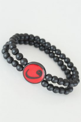 Vav Figürlü Kırmızı Metal Aksesuarlı Çift Sıra Oniks Doğal Taş Erkek Bileklik