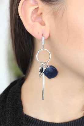 Ponponlu Metal Bayan Sallantı Küpe
