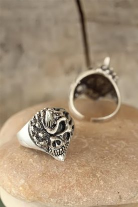 Eskitme Gümüş Renk Erkek Ayarlamalı Yüzük