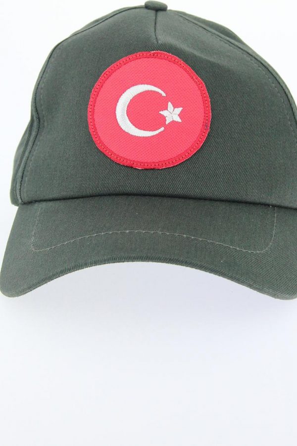 Haki Renk Türk Bayrağı Tasarımlı Şapka