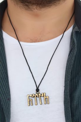 Göktürkçe Yazılı Metal Aksesuarlı Deri İpli Erkek Kolye