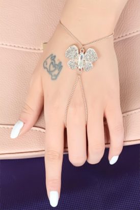 Rose Renk Kaplama Zirkon Taşlı Kelebek Figürlü Şahmeran Bileklik