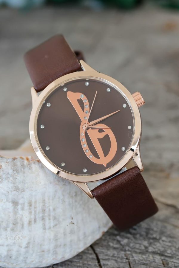 Elif Vav Tasarımlı Kahverengi Deri Kordonlu Bayan Saat