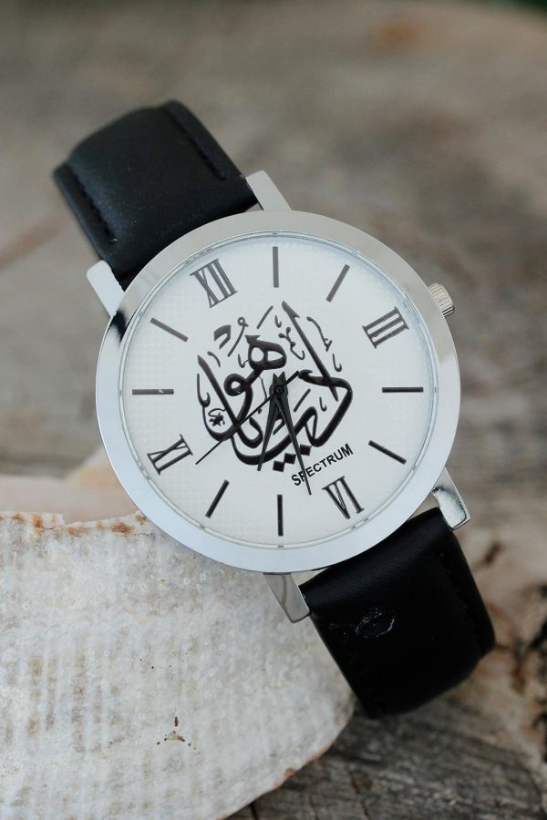 Osmanlı Tuğra Tasarımlı Siyah Renk Deri Kordonlu Bayan Saat